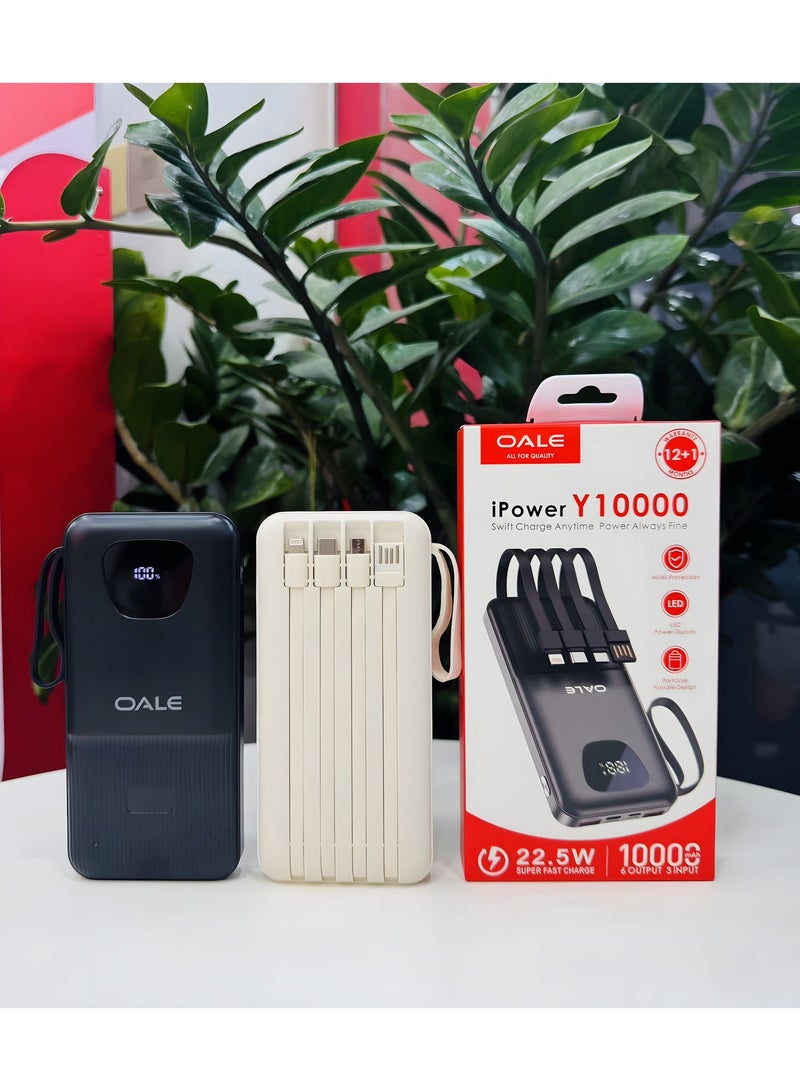 OALE 10000mAh Slim Power Bank with 4 Built-in Cables – 22.5W Fast Charging, LED Display, Type-C & Micro USB Input, Dual USB Output, Lightweight Portable Charger - Image 4