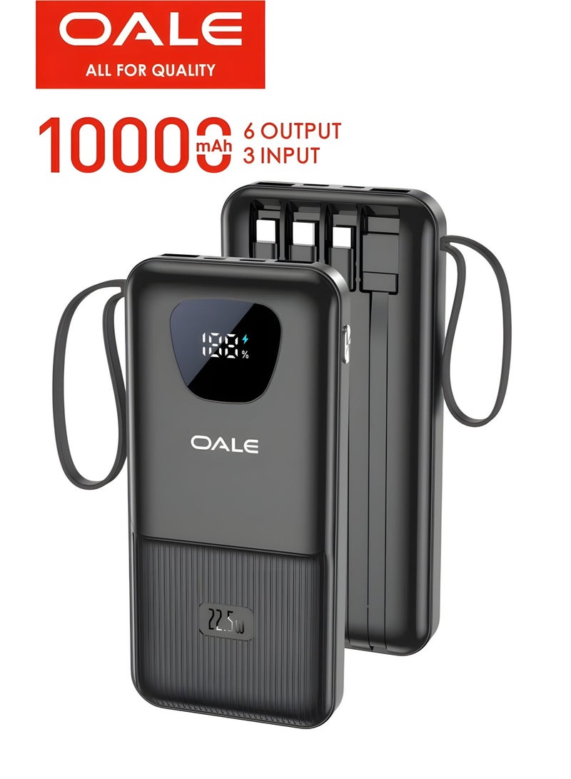 OALE 10000mAh Slim Power Bank with 4 Built-in Cables – 22.5W Fast Charging, LED Display, Type-C & Micro USB Input, Dual USB Output, Lightweight Portable Charger - Image 3