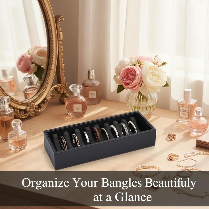 I-MART Black Bracelet Organizer Box with 10 Grooves, PU Leather Bracelet Holder and Bangle Organizer Tray, Jewelry Bangle Storage Box for Bracelets, Bangles and Cuffs, Display Holder - Image 3