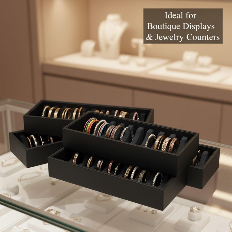 I-MART Black Bracelet Organizer Box with 10 Grooves, PU Leather Bracelet Holder and Bangle Organizer Tray, Jewelry Bangle Storage Box for Bracelets, Bangles and Cuffs, Display Holder - Image 4