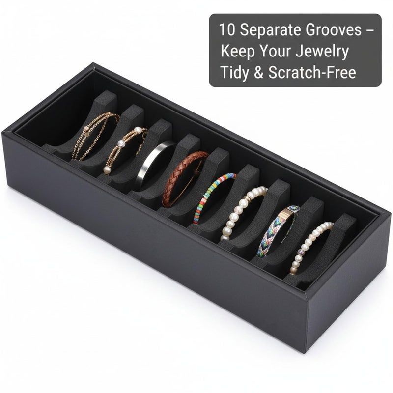 I-MART Black Bracelet Organizer Box with 10 Grooves, PU Leather Bracelet Holder and Bangle Organizer Tray, Jewelry Bangle Storage Box for Bracelets, Bangles and Cuffs, Display Holder - Image 2