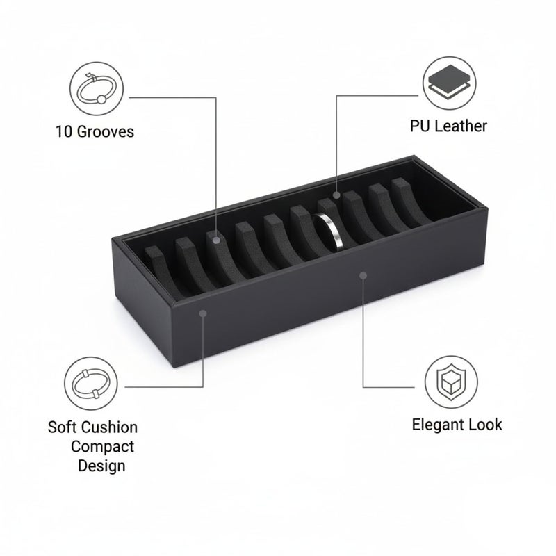 I-MART Black Bracelet Organizer Box with 10 Grooves, PU Leather Bracelet Holder and Bangle Organizer Tray, Jewelry Bangle Storage Box for Bracelets, Bangles and Cuffs, Display Holder - Image 5