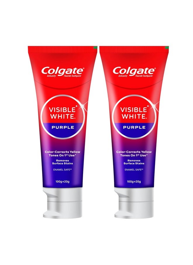 Colgate - Visible White Purple Toothpaste For Teeth Whitening, Teeth Whitening Colgate Toothpaste With Fluoride, Tooth Paste Helps Remove Surface Stains, Whitens Yellow Teeth, Enamel-Safe For Daily Use Paste Toothpaste (Combo Pack, 200G + 40G) - Image 1