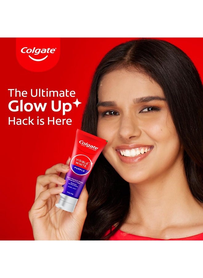 Colgate - Visible White Purple Toothpaste For Teeth Whitening, Teeth Whitening Colgate Toothpaste With Fluoride, Tooth Paste Helps Remove Surface Stains, Whitens Yellow Teeth, Enamel-Safe For Daily Use Paste Toothpaste (Combo Pack, 200G + 40G) - Image 1