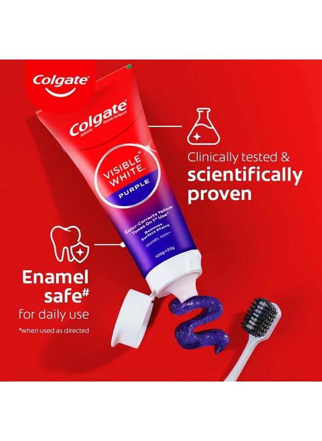 Colgate - Visible White Purple Toothpaste For Teeth Whitening, Teeth Whitening Colgate Toothpaste With Fluoride, Tooth Paste Helps Remove Surface Stains, Whitens Yellow Teeth, Enamel-Safe For Daily Use Paste Toothpaste (Combo Pack, 200G + 40G) - Image 1