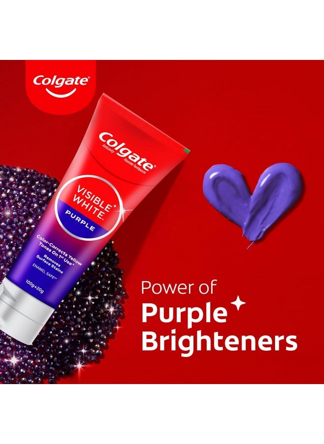 Colgate - Visible White Purple Toothpaste For Teeth Whitening, Teeth Whitening Colgate Toothpaste With Fluoride, Tooth Paste Helps Remove Surface Stains, Whitens Yellow Teeth, Enamel-Safe For Daily Use Paste Toothpaste (Combo Pack, 200G + 40G) - Image 1