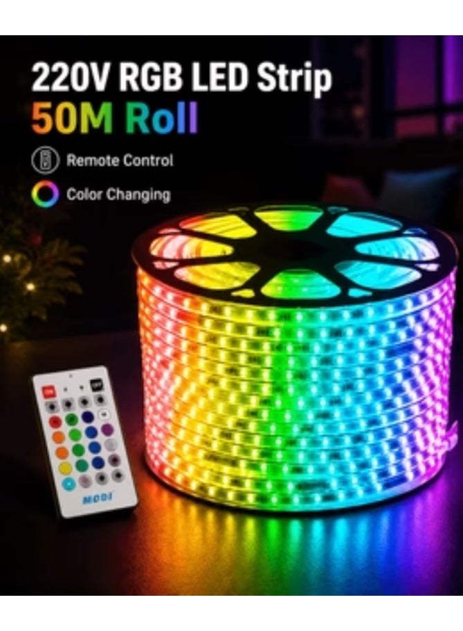 شريط إضاءة LED RGB بطول 5 أمتار، 220 فولت، مقاوم للماء بمعيار IP65، مع جهاز تحكم عن بعد - إضاءة LED مرنة قابلة للقص ومتغيرة الألوان، مناسبة للاستخدام الداخلي والخارجي في المنزل، والجدران، والمطابخ، وأجهزة التلفزيون، والحدائق - Image 5