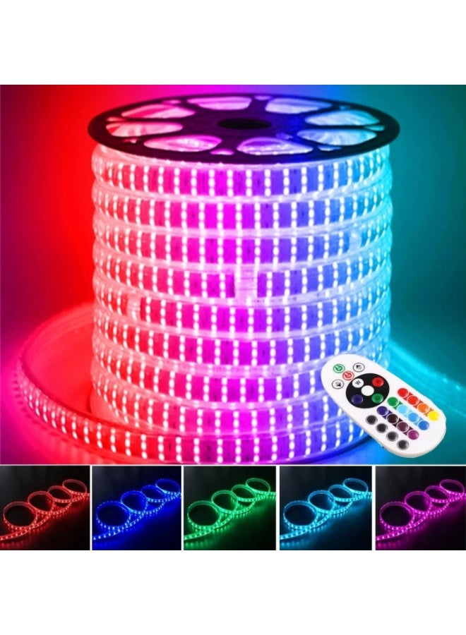 شريط إضاءة LED RGB بطول 5 أمتار، 220 فولت، مقاوم للماء بمعيار IP65، مع جهاز تحكم عن بعد - إضاءة LED مرنة قابلة للقص ومتغيرة الألوان، مناسبة للاستخدام الداخلي والخارجي في المنزل، والجدران، والمطابخ، وأجهزة التلفزيون، والحدائق - Image 4