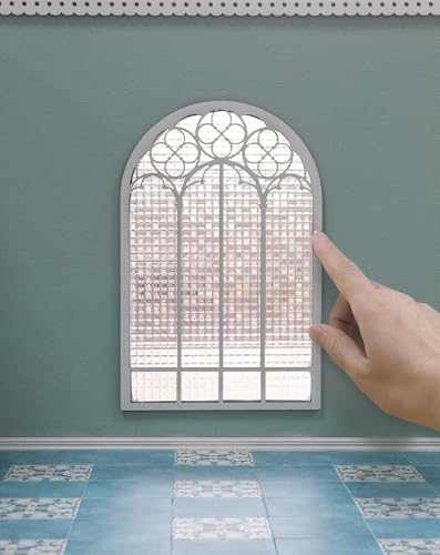 iLAND 112 Scale Accessories of Dollhouse Window Wooden DIY Dollhouse Building Supplies Complete Miniature Window Kit wWooden Frame Grid Pattern PVC Film - Image 1