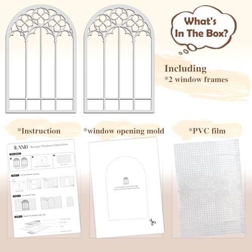 iLAND 112 Scale Accessories of Dollhouse Window Wooden DIY Dollhouse Building Supplies Complete Miniature Window Kit wWooden Frame Grid Pattern PVC Film - Image 5