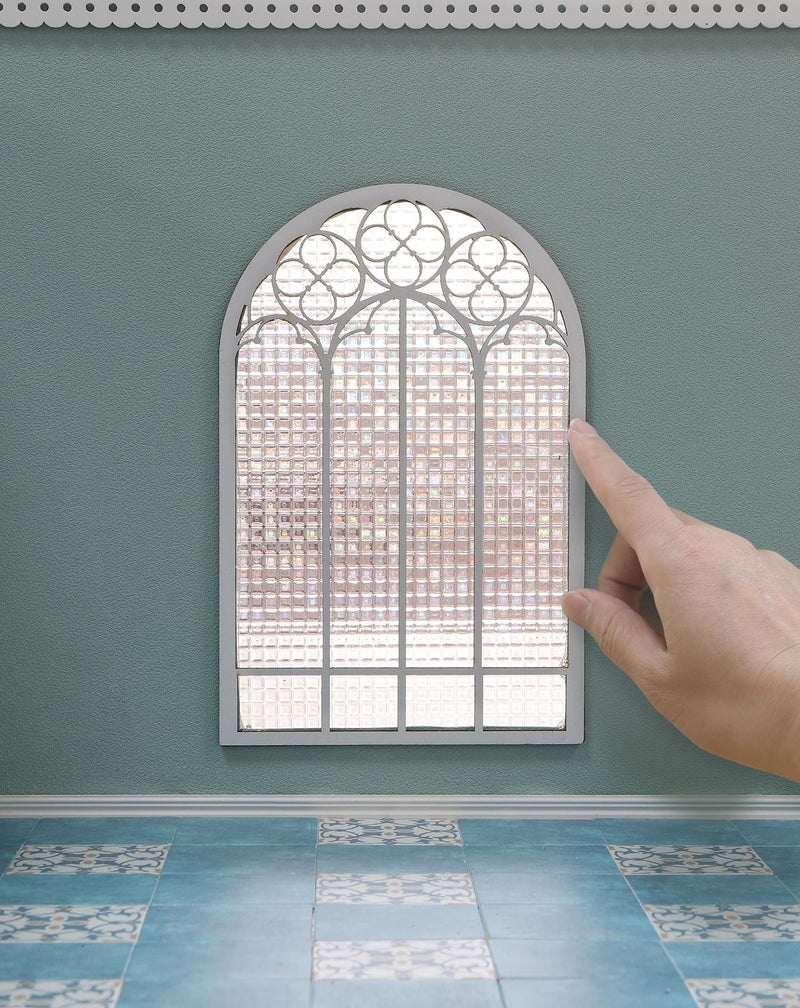iLAND 112 Scale Accessories of Dollhouse Window Wooden DIY Dollhouse Building Supplies Complete Miniature Window Kit wWooden Frame Grid Pattern PVC Film - Image 3