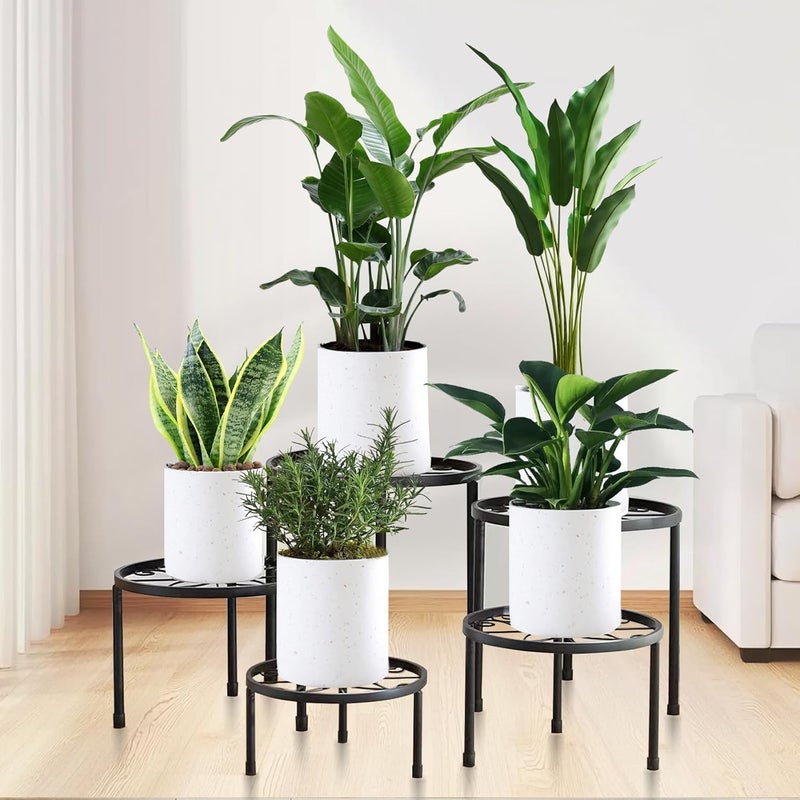 MEETOZ 5 Pack Metal Plant Stands, Heavy Duty Flower Plant Pot Stands for Multiple Plant,Anti-Rust Metal Round Shelf for Room Indoor and Outdoor - Image 1