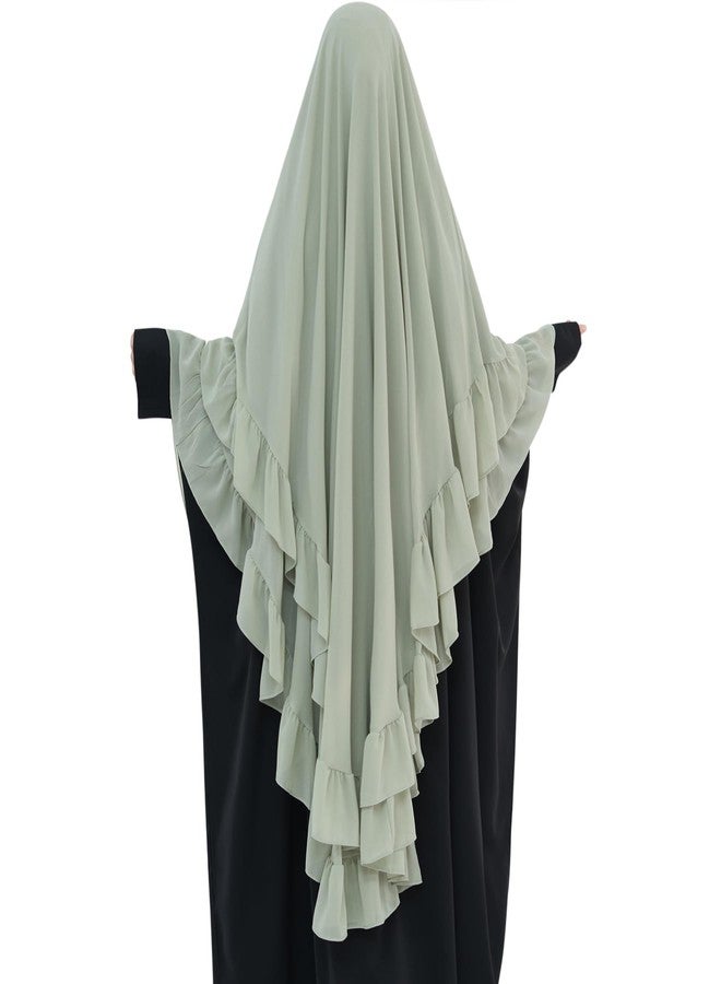 khalat Women's Hijab Chiffon Hijab for Women Muslim 2 Layers Ruffle Lightweight Large Hijab, Olive Green, One size - Image 1