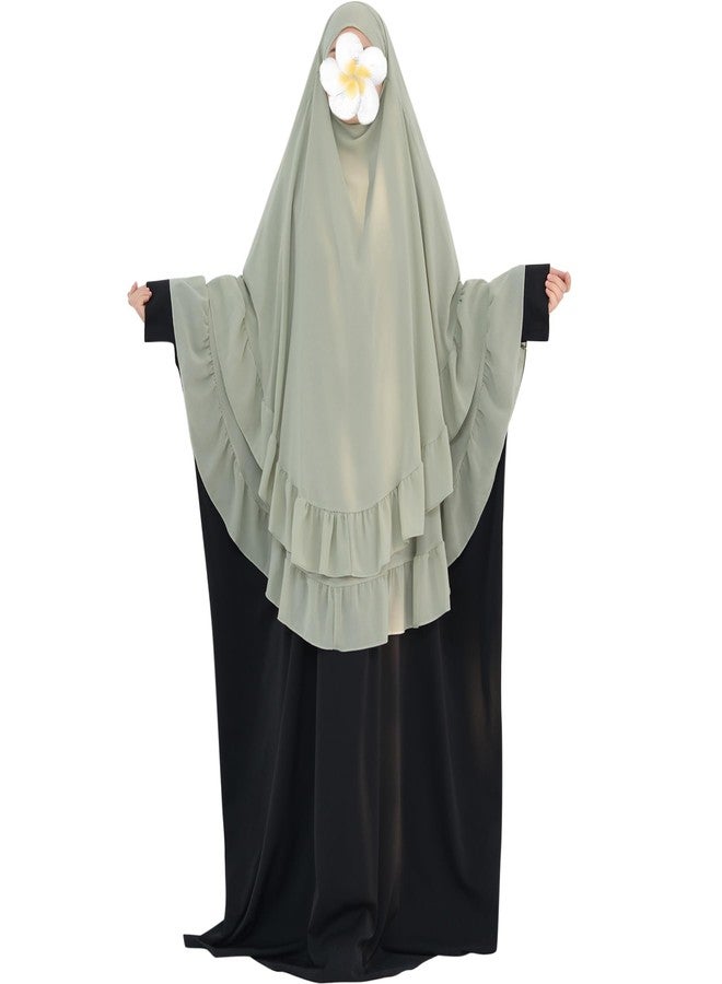 khalat Women's Hijab Chiffon Hijab for Women Muslim 2 Layers Ruffle Lightweight Large Hijab, Olive Green, One size - Image 2