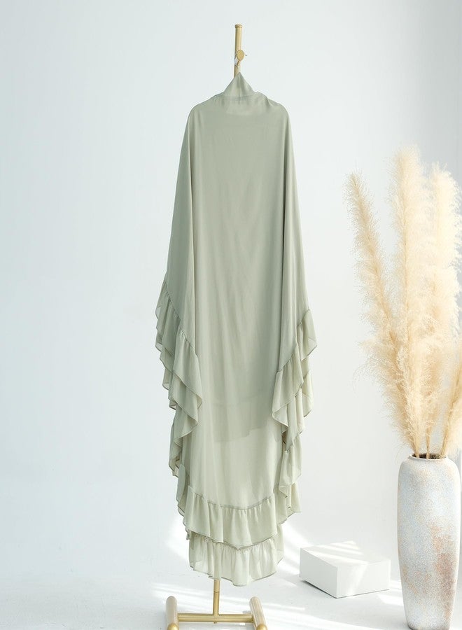 khalat Women's Hijab Chiffon Hijab for Women Muslim 2 Layers Ruffle Lightweight Large Hijab, Olive Green, One size - Image 4