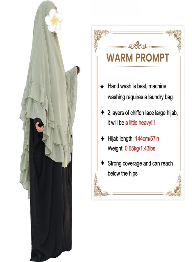 khalat Women's Hijab Chiffon Hijab for Women Muslim 2 Layers Ruffle Lightweight Large Hijab, Olive Green, One size - Image 3