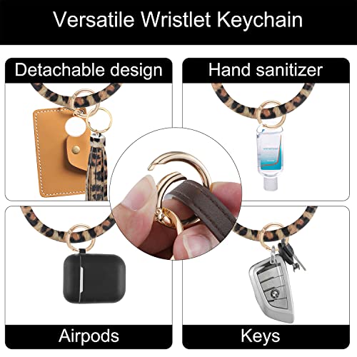 Weixiltc Large Keychain Bracelet with Tassel, Circle Leather Wristlet Key Ring for Women, Bangle Key Chains Holder for Girls (Leopard Print) - Image 3