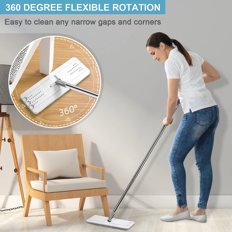 BOSHENG Mop and Bucket with Wringer Set, Hands Free Flat Floor Mop and Bucket, 8 Washable Microfiber Pads Included, Wet and Dry Use, Home Floor Cleaning System for All Floor Types and Windows - Image 2