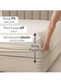 Donetella Bedding Fitted Sheet 3-Pcs Super King Size Solid Bed Sheet Set Fits(200x200CM) With Pillowcases And 35 CM Extra Deep Brushed Microfiber Bed Sheet,Lemon Grass  - Image 2