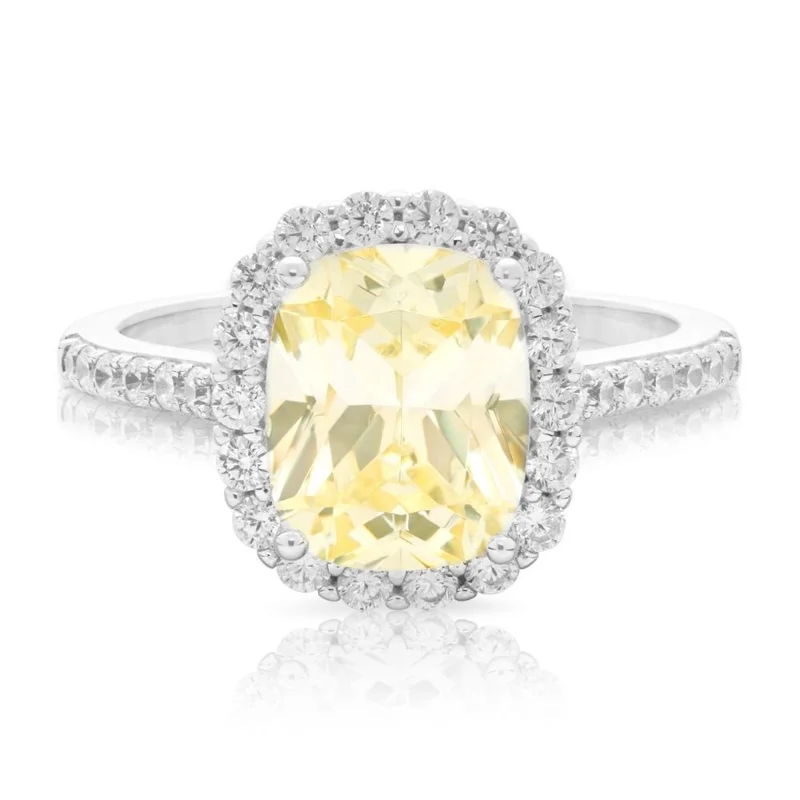 BUCKLEY LONDON THE FLAWLESS COLLECTION - CANARY SPARKLE RECTANGULAR CUSHION RING