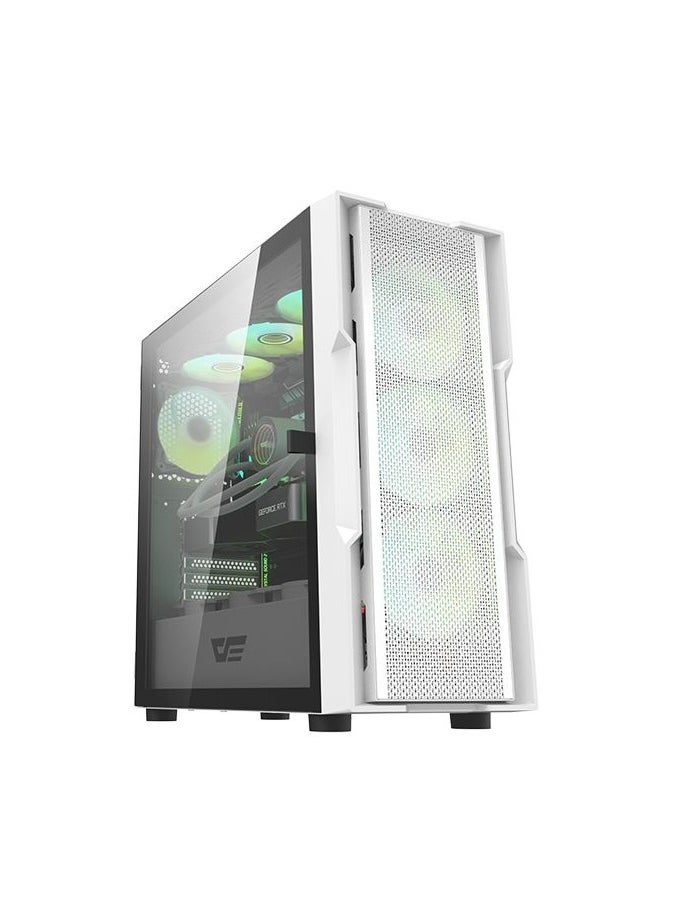 DarkFlash - DarkFlash DK431 Mesh ATX Gaming PC Case, 4x Pre-Installed ARGB Fans, Tempered Glass Left Panel, Up to 360mm Radiator & 12x Fans Support, SPCC + Tempered Glass with Mesh Panels, White - Image 1