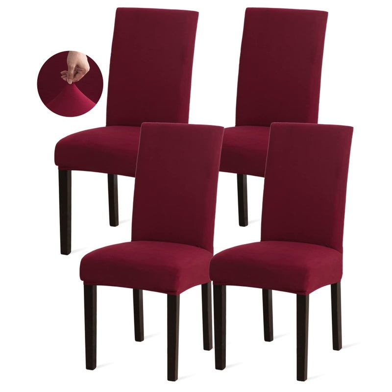 Sufdari Dining Chair CoversKitchen Chair CoverParsons Chair SlipcoverSpandex Chair Protectors for Dining Room Stretch Chairs Cover Set of 4 Burgundy