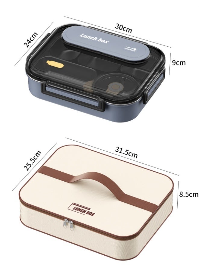 Stainless Steel Lunch Box, High-Quality Multifunctional Insulated Lunch Box, Student Lunch Box, Office Worker's Use Of Food Separation Lunch Box, Microwave Heating Lunch Box With Handbag(Blue) - Image 3