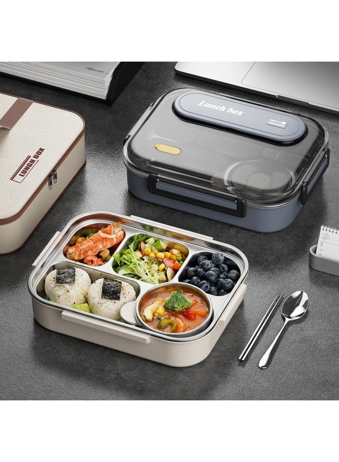 Stainless Steel Lunch Box, High-Quality Multifunctional Insulated Lunch Box, Student Lunch Box, Office Worker's Use Of Food Separation Lunch Box, Microwave Heating Lunch Box With Handbag(Blue) - Image 1