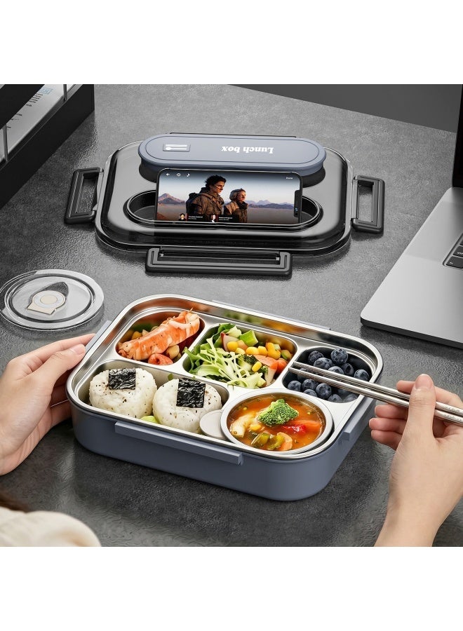 Stainless Steel Lunch Box, High-Quality Multifunctional Insulated Lunch Box, Student Lunch Box, Office Worker's Use Of Food Separation Lunch Box, Microwave Heating Lunch Box With Handbag(Blue) - Image 2