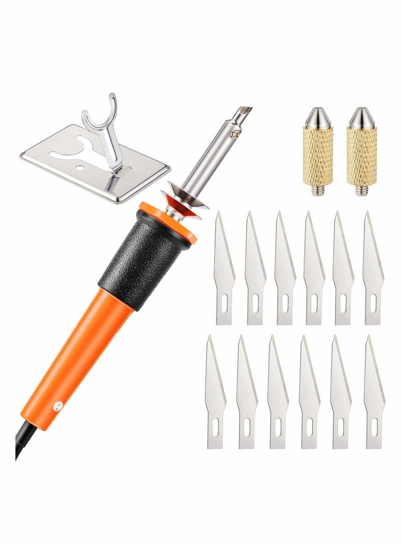 Electric Hot Knife Cutter Tool, Hot Knife Multipurpose Stencil Cutter with Metal Stand, 10 Pieces Blades, 2 Pieces Chuck Sleeves for Cutting Carving Soft Thin Styrofoam ( 12 Pieces )