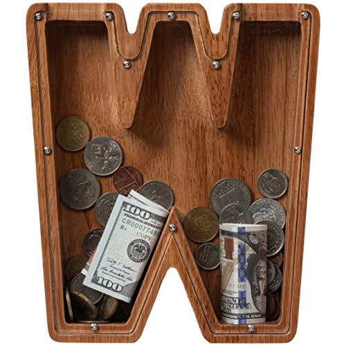 ladenk 12 Inch Extra Large Wooden Kids Letter Piggy Bank Piggy Bank for Boys Girls Initial W Bank Alphabet Money Bank for Birthday - Image 1