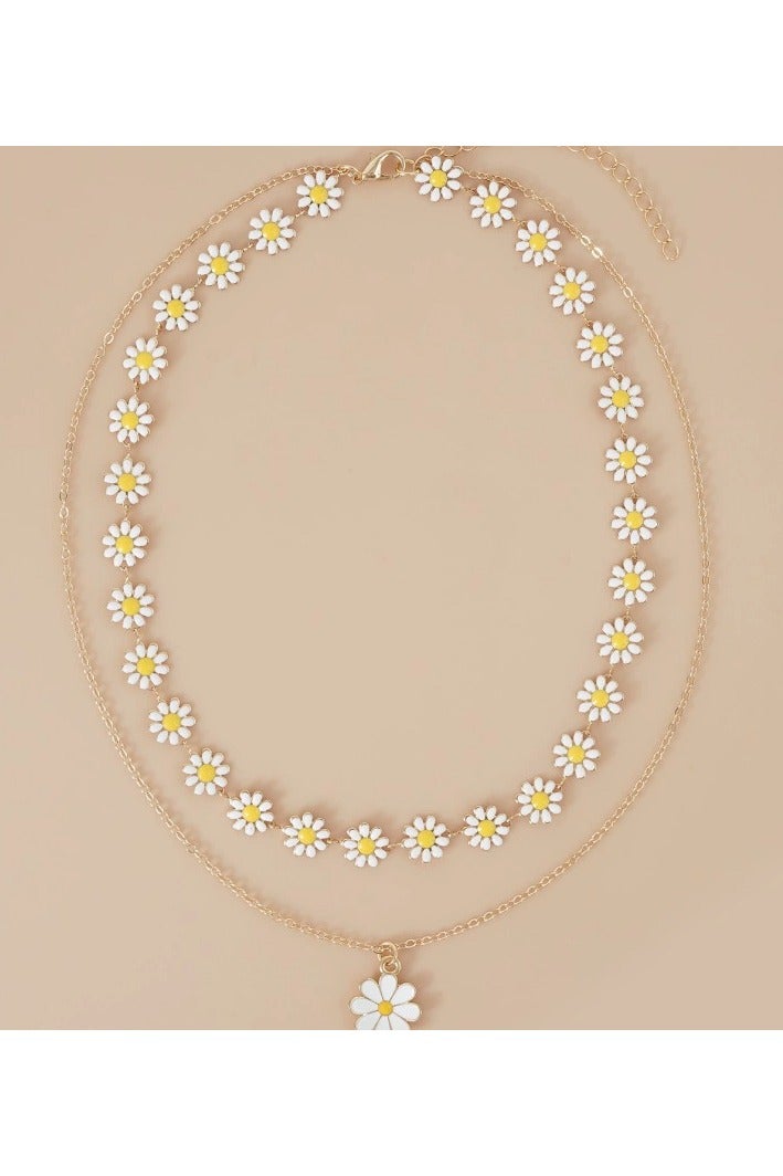 Goolsky Layered Daisy Pendant Necklace for Women – Double Chain Floral Choker, Fashion Boho Style Jewelry, Beach/Vacation Wear - Image 2