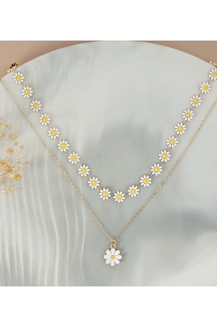 Goolsky Layered Daisy Pendant Necklace for Women – Double Chain Floral Choker, Fashion Boho Style Jewelry, Beach/Vacation Wear - Image 4