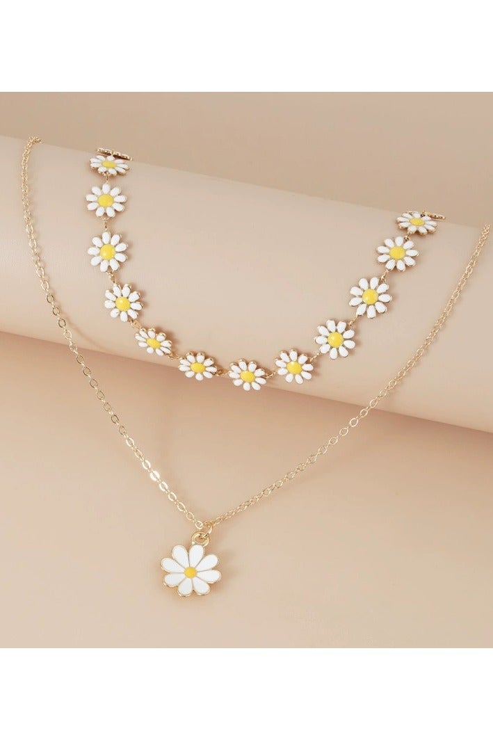 Goolsky Layered Daisy Pendant Necklace for Women – Double Chain Floral Choker, Fashion Boho Style Jewelry, Beach/Vacation Wear - Image 3