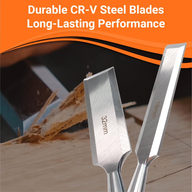 CENFORGE 10-Piece Wood Chisel Set for Woodworking - Professional Cr-V Steel Bevel Edge Chisels (1/4" to 1-1/2") with Honing Guide, Sharpening Stone & Case - Heavy Duty Carving Tools for Carpenters - Image 4