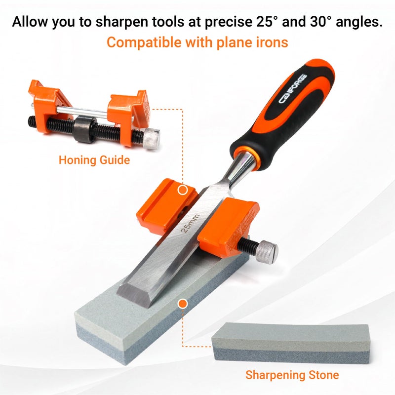 CENFORGE 10-Piece Wood Chisel Set for Woodworking - Professional Cr-V Steel Bevel Edge Chisels (1/4" to 1-1/2") with Honing Guide, Sharpening Stone & Case - Heavy Duty Carving Tools for Carpenters - Image 3