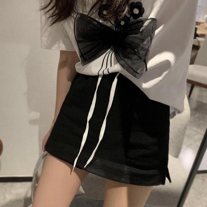 Generic Drawstring Short Skirt One-step Skirt Anti-walking Hip Skirt Slimming A- line Tennis Sports Pants Skirt Dance Skirt for Women in Summer Grey - Image 2