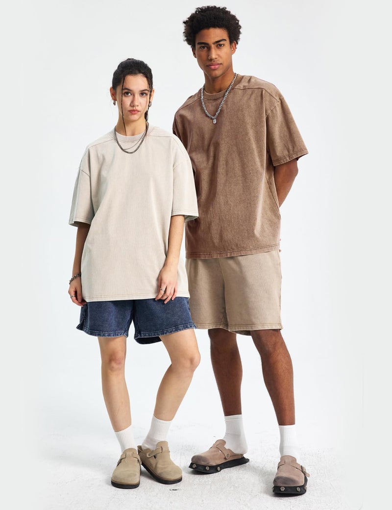 Arssm 4 Pack Oversized Tshirts for Men Acid Wash Loose Fit Vintage Cotton Heavyweight T Shirts Baggy Tees(BlackGreyKhakiBeige-XXL) - Image 3