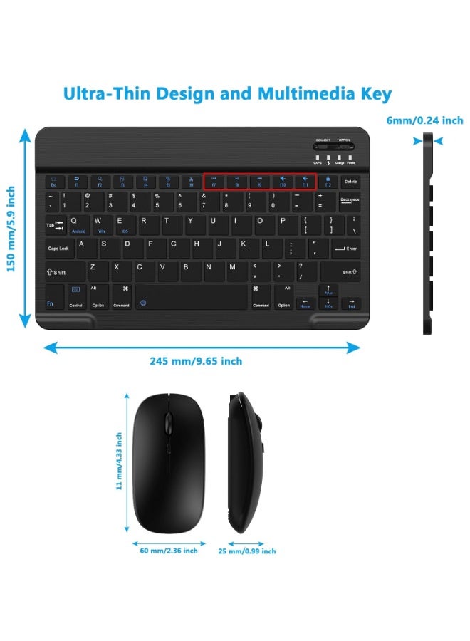 مجموعة لوحة مفاتيح وماوس بلوتوث صغيرة فائقة النحافة وقابلة لإعادة الشحن لاسلكية محمولة لأجهزة Android اللوحية والهواتف المحمولة وSamsung والهواتف الذكية iPhone وiPad mini Pro Air 10.2 10.9 11 12.9 13 بوصة - Image 2