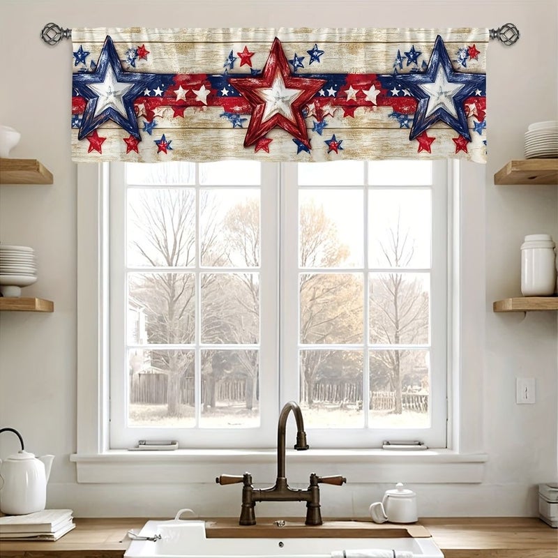 2D Flat Printing Rod Pocket Kitchen Short Curtains 100% Polyester Light Filtering Window Drapes Patriotic Star And Stripes Decor For Bedroom Living Room Art Studios Machine Washable 54x17.7 Inch 137x45Cm - Image 1