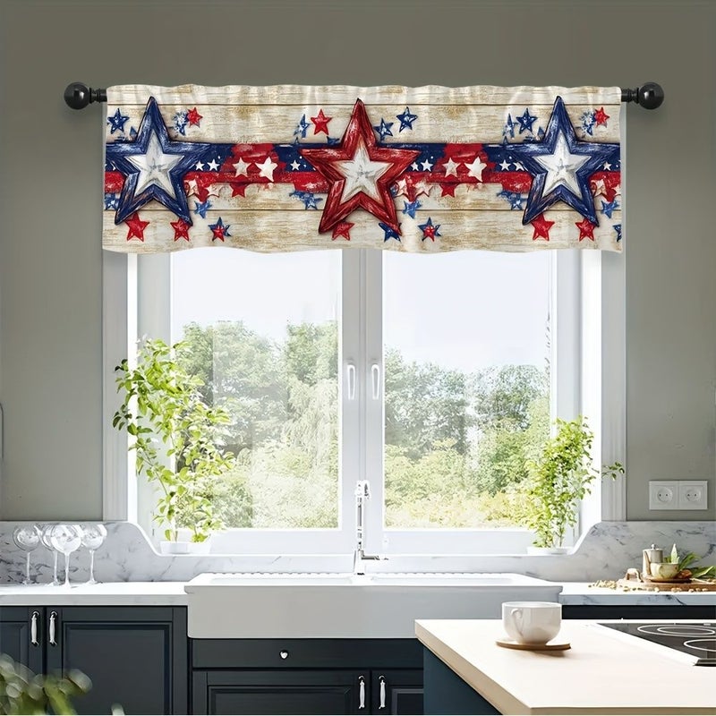 2D Flat Printing Rod Pocket Kitchen Short Curtains 100% Polyester Light Filtering Window Drapes Patriotic Star And Stripes Decor For Bedroom Living Room Art Studios Machine Washable 54x17.7 Inch 137x45Cm - Image 4