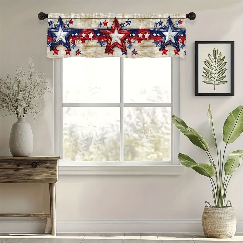 2D Flat Printing Rod Pocket Kitchen Short Curtains 100% Polyester Light Filtering Window Drapes Patriotic Star And Stripes Decor For Bedroom Living Room Art Studios Machine Washable 54x17.7 Inch 137x45Cm - Image 5