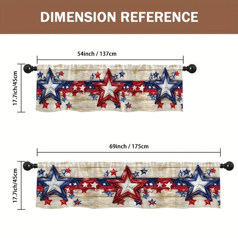2D Flat Printing Rod Pocket Kitchen Short Curtains 100% Polyester Light Filtering Window Drapes Patriotic Star And Stripes Decor For Bedroom Living Room Art Studios Machine Washable 54x17.7 Inch 137x45Cm - Image 2