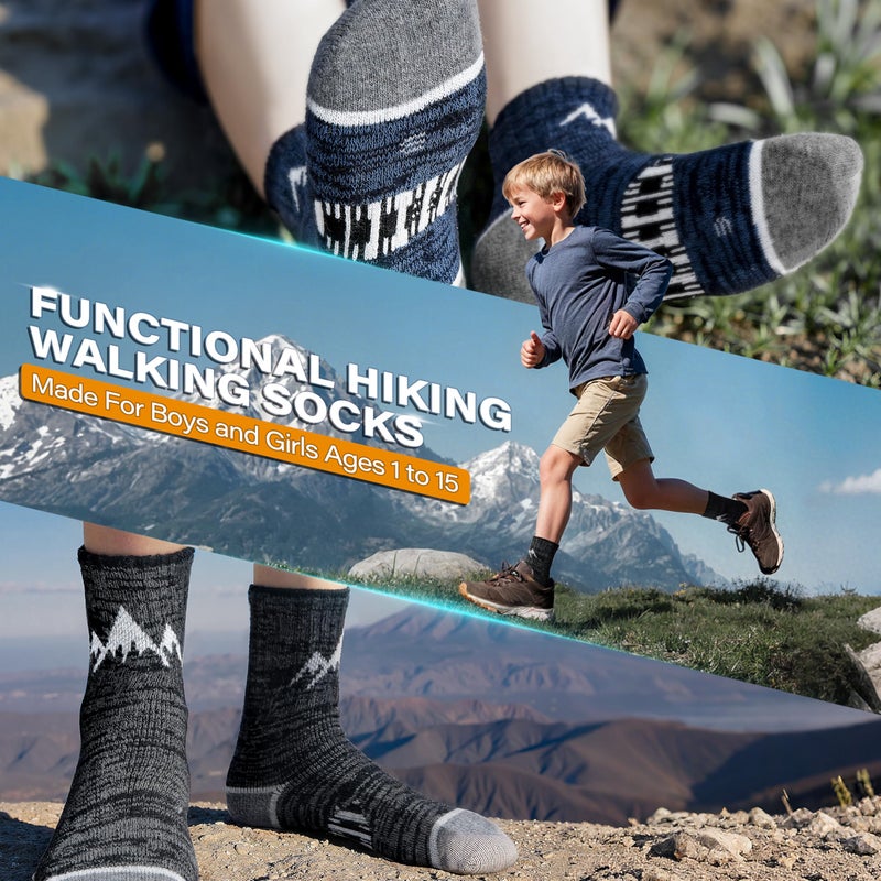 ANTSANG Kids Merino Wool Hiking Socks Boys Girls Toddlers Thermal Warm Winter Thick Cushion Snow Ski Crew Youth Socks 6 Pairs Gift Stocking Stuffers(Grey,8-12 Years) - Image 5