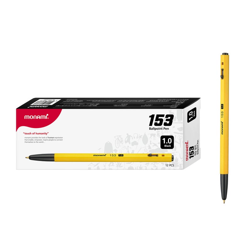 MONAMI BP 153 Retractable Ballpoint Pen, Medium Point (1.0mm), Black, 12-Count - Image 1