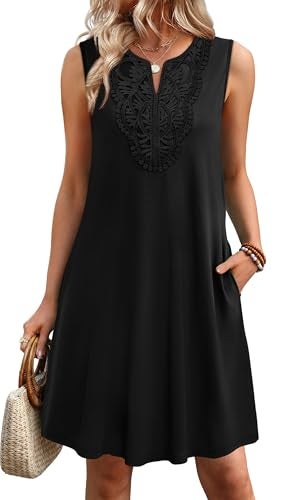 Sipaya Womens Dress Casual Black Dresses for Funeral Outfits V Neck Church Dresses Flowy Sun Dress Women Lace Spring Summer Clothes Party Formal Black M - Image 3
