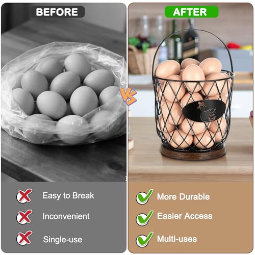 AOOHOOA Egg Basket for Gathering Fresh Eggs, Round Egg Collecting Basket with Handle, Egg Holder Countertop Decor & K-Cup Organizer (Metal) - Image 3
