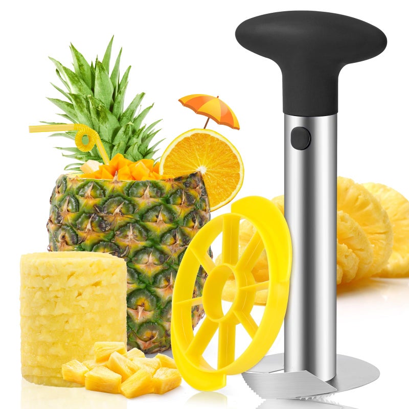 CUNSENR Premium Pineapple Corer and Slicer Tool  Pineapple Cutter with Sharp Serrated Tips  Easy to Use  Clean  Stainless Steel Core Remover for Pineapple  Slice and Core Fruits with EaseBlack