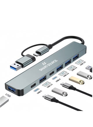 7 in 1 USB C Hub with USB 3.0, USB 2.0 & 2X USB-C Ports Multiport Adapter USB-C Hub, Compatible with MacBook, iPad Pro, Dell, HP, Lenovo, USB-C Laptops & Phones High-Speed Data Transfer USB Splitter