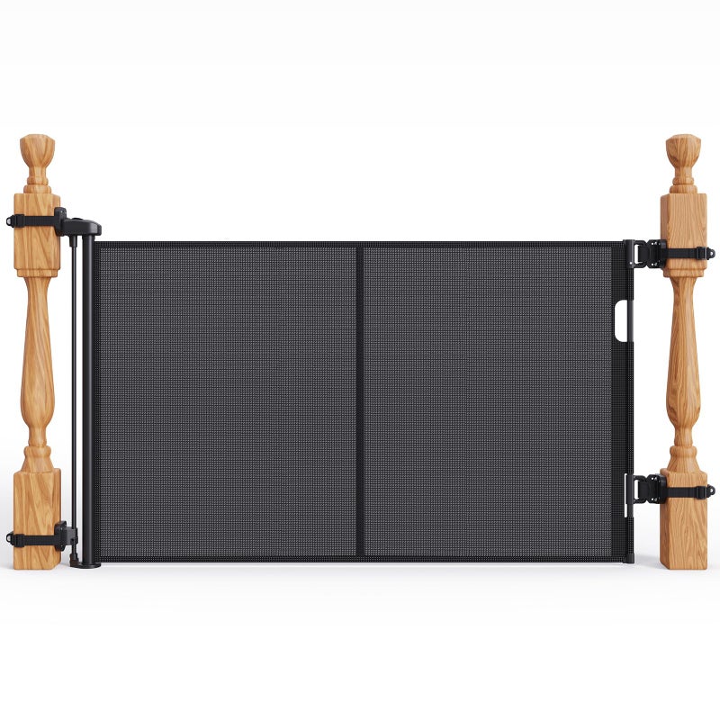 Bingguz Upgraded Retractable Baby Gates for Stairs & Banister, Mesh Dog Gate Indoor, Extends to 55" Wide 33" Tall, Child Safety Gate for Stairway, Banister & Wall Mount (Black) - Image 1